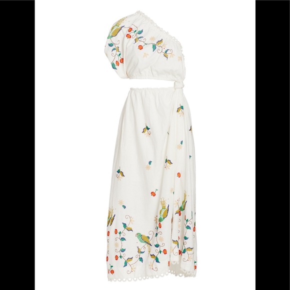 FARM RIO Embroidered One Shoulder Cutout Linen Dress - Picture 3 of 4